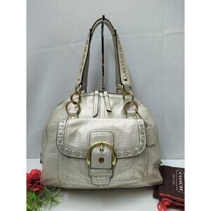 Coach Courtney Metallic Gold Leather Whipstitch Domed Buckle Pocket Shoulder Bag